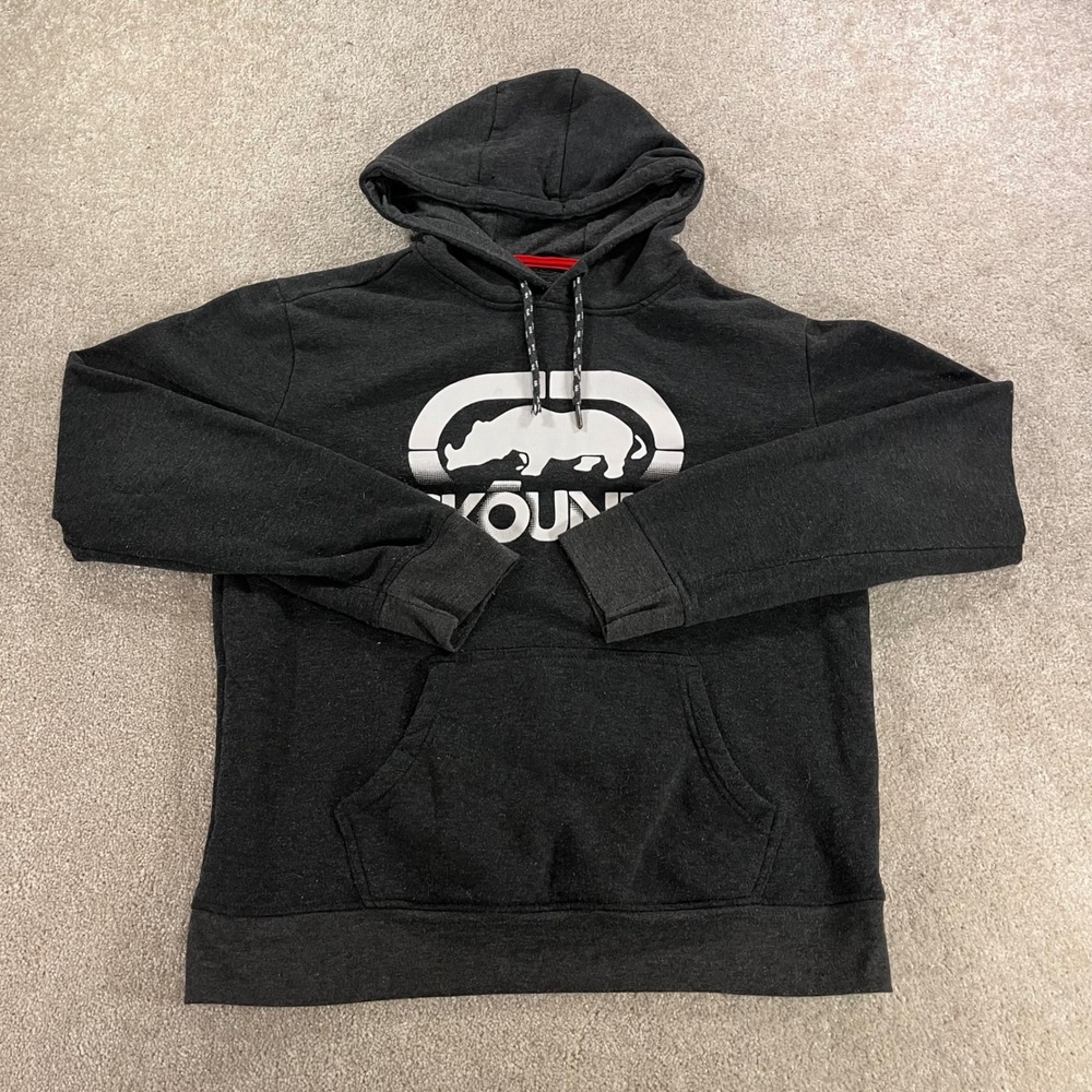 Ecko Unltd Hoodie Mens Medium‎ Charcoal Grey Rhino Graphic Pullover Sweater